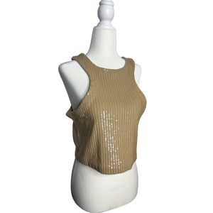 Retrofete Audra Nude Sequined‎ Sleeveless Crop Top Sz X-Large Women's